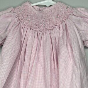 Petit Ami Pink Floral Gingham Bishop Zig-Zag Smocked Dress- 6 Months